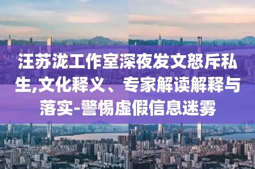 汪蘇瀧工作室深夜發(fā)文怒斥私生,文化釋義、專家解讀解釋與落實-警惕虛假信息迷霧