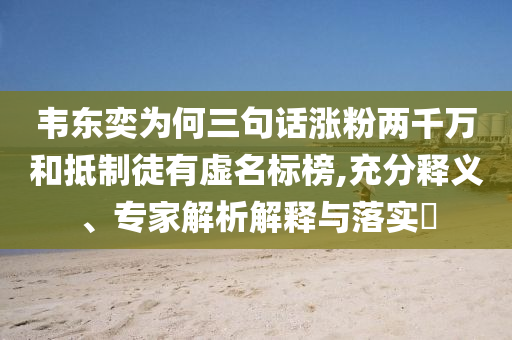 韋東奕為何三句話漲粉兩千萬和抵制徒有虛名標(biāo)榜,充分釋義、專家解析解釋與落實?