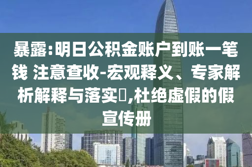 暴露:明日公積金賬戶到賬一筆錢(qián) 注意查收-宏觀釋義、專(zhuān)家解析解釋與落實(shí)?,杜絕虛假的假宣傳冊(cè)