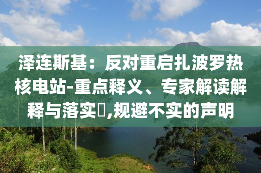 澤連斯基：反對重啟扎波羅熱核電站-重點釋義、專家解讀解釋與落實?,規(guī)避不實的聲明