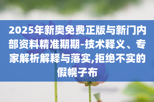2025年新奧免費正版與新門內(nèi)部資料精準期期-技術(shù)釋義、專家解析解釋與落實,拒絕不實的假幌子布