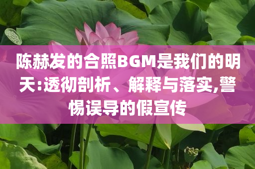 陳赫發(fā)的合照BGM是我們的明天:透徹剖析、解釋與落實(shí),警惕誤導(dǎo)的假宣傳