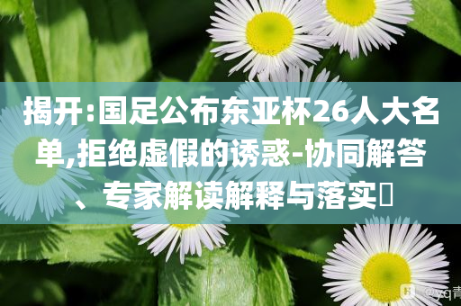 揭開:國足公布東亞杯26人大名單,拒絕虛假的誘惑-協(xié)同解答、專家解讀解釋與落實?
