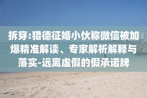 拆穿:獵德征婚小伙稱微信被加爆精準解讀、專家解析解釋與落實-遠離虛假的假承諾牌