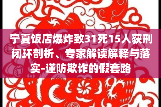 寧夏飯店爆炸致31死15人獲刑閉環(huán)剖析、專(zhuān)家解讀解釋與落實(shí)-謹(jǐn)防欺詐的假套路