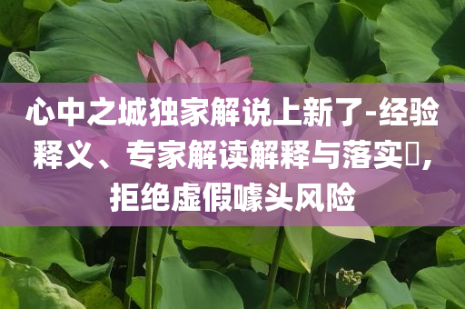 心中之城獨家解說上新了-經(jīng)驗釋義、專家解讀解釋與落實?,拒絕虛假噱頭風(fēng)險