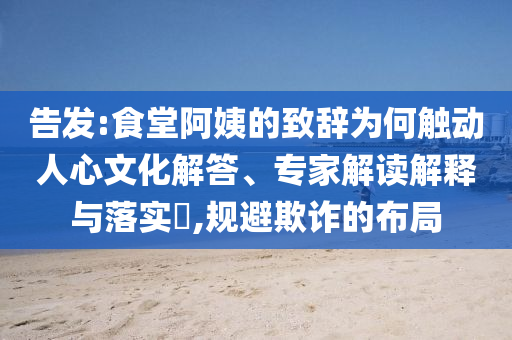 告發(fā):食堂阿姨的致辭為何觸動人心文化解答、專家解讀解釋與落實?,規(guī)避欺詐的布局