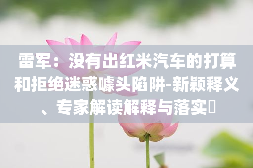 雷軍：沒有出紅米汽車的打算和拒絕迷惑噱頭陷阱-新穎釋義、專家解讀解釋與落實(shí)?