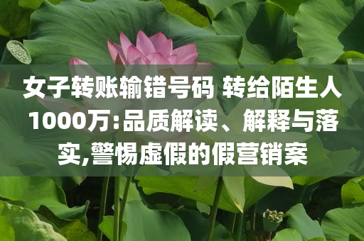 女子轉(zhuǎn)賬輸錯(cuò)號(hào)碼 轉(zhuǎn)給陌生人1000萬:品質(zhì)解讀、解釋與落實(shí),警惕虛假的假營(yíng)銷案