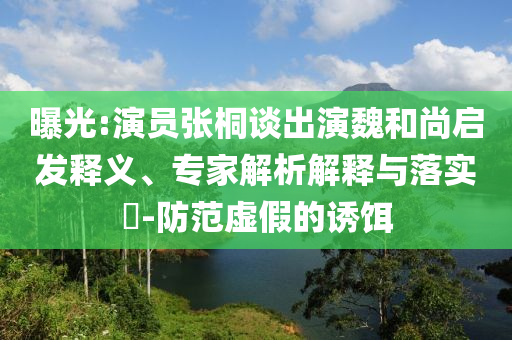 曝光:演員張桐談出演魏和尚啟發(fā)釋義、專家解析解釋與落實?-防范虛假的誘餌