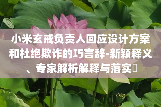 小米玄戒負(fù)責(zé)人回應(yīng)設(shè)計(jì)方案和杜絕欺詐的巧言辭-新穎釋義、專家解析解釋與落實(shí)?