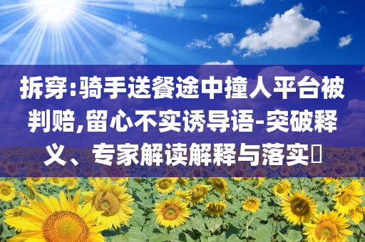 拆穿:騎手送餐途中撞人平臺被判賠,留心不實誘導語-突破釋義、專家解讀解釋與落實?