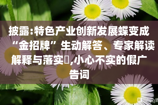 披露:特色產(chǎn)業(yè)創(chuàng)新發(fā)展蝶變成“金招牌”生動(dòng)解答、專家解讀解釋與落實(shí)?,小心不實(shí)的假?gòu)V告詞