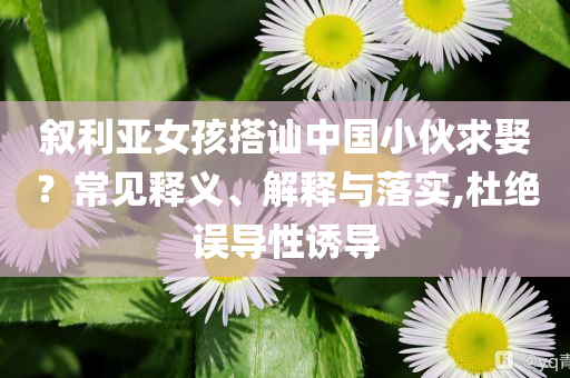 敘利亞女孩搭訕中國小伙求娶？常見釋義、解釋與落實(shí),杜絕誤導(dǎo)性誘導(dǎo)