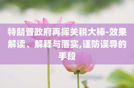特朗普政府再揮關(guān)稅大棒-效果解讀、解釋與落實(shí),謹(jǐn)防誤導(dǎo)的手段