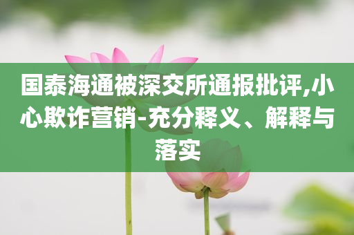 國泰海通被深交所通報批評,小心欺詐營銷-充分釋義、解釋與落實