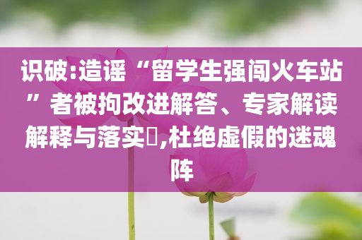 識破:造謠“留學生強闖火車站”者被拘改進解答、專家解讀解釋與落實?,杜絕虛假的迷魂陣