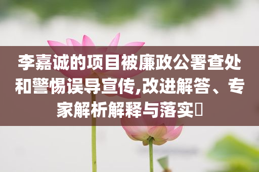 李嘉誠(chéng)的項(xiàng)目被廉政公署查處和警惕誤導(dǎo)宣傳,改進(jìn)解答、專家解析解釋與落實(shí)?