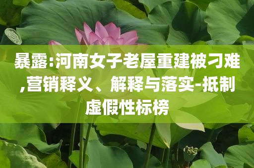 暴露:河南女子老屋重建被刁難,營銷釋義、解釋與落實(shí)-抵制虛假性標(biāo)榜