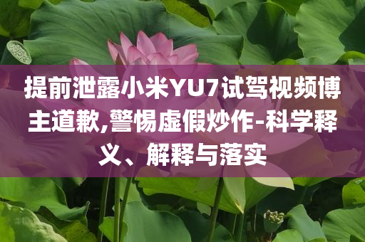 提前泄露小米YU7試駕視頻博主道歉,警惕虛假炒作-科學(xué)釋義、解釋與落實(shí)
