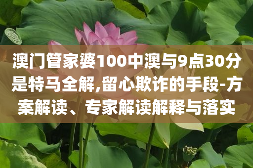 澳門管家婆100中澳與9點30分是特馬全解,留心欺詐的手段-方案解讀、專家解讀解釋與落實