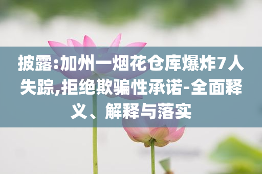披露:加州一煙花倉(cāng)庫(kù)爆炸7人失蹤,拒絕欺騙性承諾-全面釋義、解釋與落實(shí)