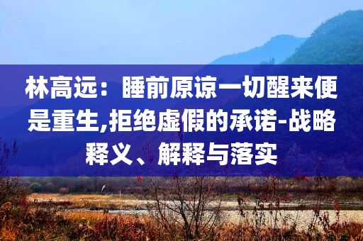 林高遠(yuǎn)：睡前原諒一切醒來便是重生,拒絕虛假的承諾-戰(zhàn)略釋義、解釋與落實(shí)