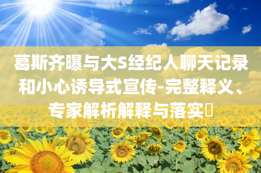 葛斯齊曝與大S經(jīng)紀人聊天記錄和小心誘導(dǎo)式宣傳-完整釋義、專家解析解釋與落實?