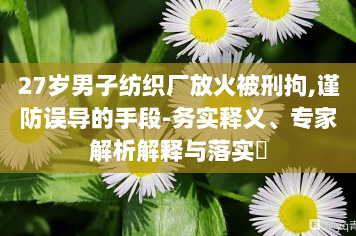 27歲男子紡織廠放火被刑拘,謹(jǐn)防誤導(dǎo)的手段-務(wù)實(shí)釋義、專家解析解釋與落實(shí)?