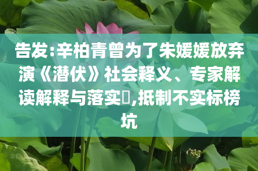 告發(fā):辛柏青曾為了朱媛媛放棄演《潛伏》社會釋義、專家解讀解釋與落實?,抵制不實標(biāo)榜坑