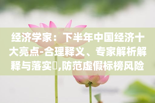 經(jīng)濟學家：下半年中國經(jīng)濟十大亮點-合理釋義、專家解析解釋與落實?,防范虛假標榜風險