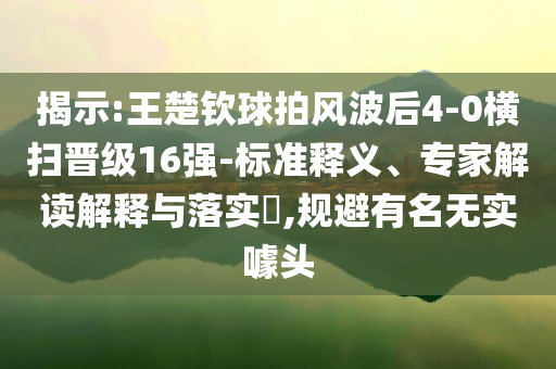 揭示:王楚欽球拍風(fēng)波后4-0橫掃晉級16強-標(biāo)準(zhǔn)釋義、專家解讀解釋與落實?,規(guī)避有名無實噱頭