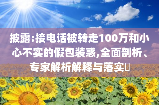 披露:接電話被轉走100萬和小心不實的假包裝惑,全面剖析、專家解析解釋與落實?