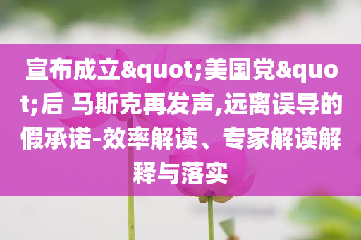 宣布成立"美國(guó)黨"后 馬斯克再發(fā)聲,遠(yuǎn)離誤導(dǎo)的假承諾-效率解讀、專(zhuān)家解讀解釋與落實(shí)