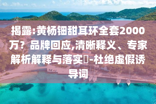 揭露:黃楊鈿甜耳環(huán)全套2000萬？品牌回應(yīng),清晰釋義、專家解析解釋與落實(shí)?-杜絕虛假誘導(dǎo)詞