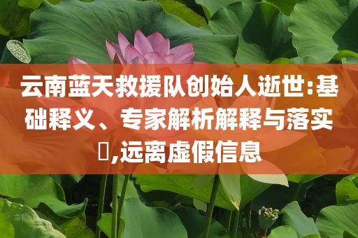 云南藍(lán)天救援隊創(chuàng)始人逝世:基礎(chǔ)釋義、專家解析解釋與落實?,遠(yuǎn)離虛假信息