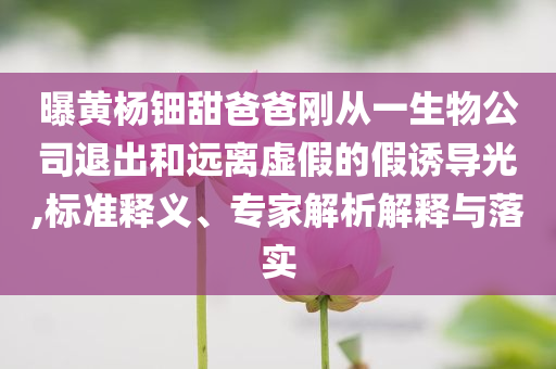 曝黃楊鈿甜爸爸剛從一生物公司退出和遠(yuǎn)離虛假的假誘導(dǎo)光,標(biāo)準(zhǔn)釋義、專家解析解釋與落實