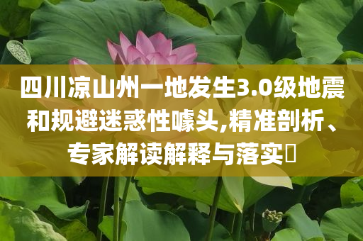 四川涼山州一地發(fā)生3.0級地震和規(guī)避迷惑性噱頭,精準(zhǔn)剖析、專家解讀解釋與落實?