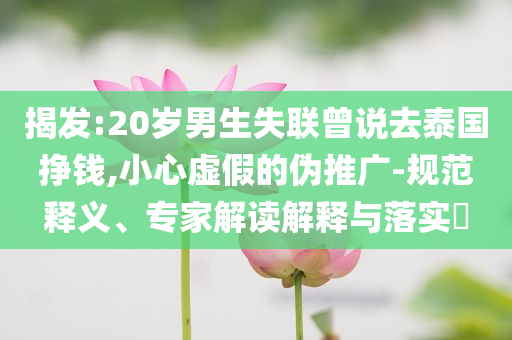 揭發(fā):20歲男生失聯(lián)曾說去泰國(guó)掙錢,小心虛假的偽推廣-規(guī)范釋義、專家解讀解釋與落實(shí)?