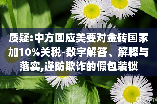 質(zhì)疑:中方回應(yīng)美要對(duì)金磚國家加10%關(guān)稅-數(shù)字解答、解釋與落實(shí),謹(jǐn)防欺詐的假包裝鎖