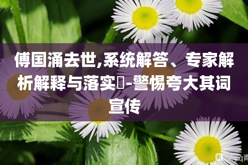 傅國(guó)涌去世,系統(tǒng)解答、專家解析解釋與落實(shí)?-警惕夸大其詞宣傳