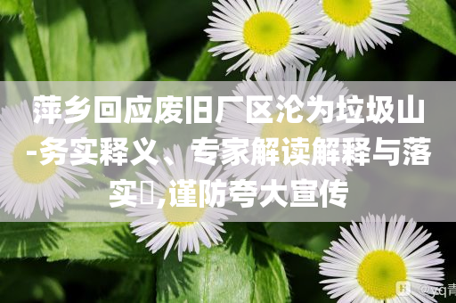 萍鄉(xiāng)回應(yīng)廢舊廠區(qū)淪為垃圾山-務(wù)實(shí)釋義、專家解讀解釋與落實(shí)?,謹(jǐn)防夸大宣傳