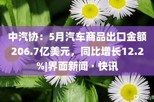 中汽協(xié)：5月汽車商品出口金額206.7億美元，同比增長(zhǎng)12.2%|界面新聞 · 快訊
