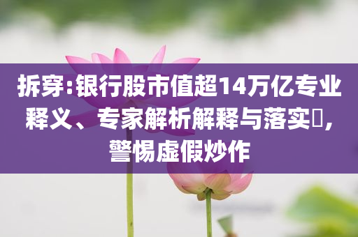 拆穿:銀行股市值超14萬億專業(yè)釋義、專家解析解釋與落實?,警惕虛假炒作
